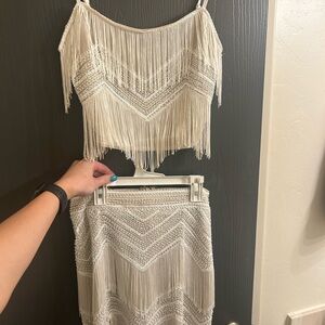 White Fringe Two-Piece Set